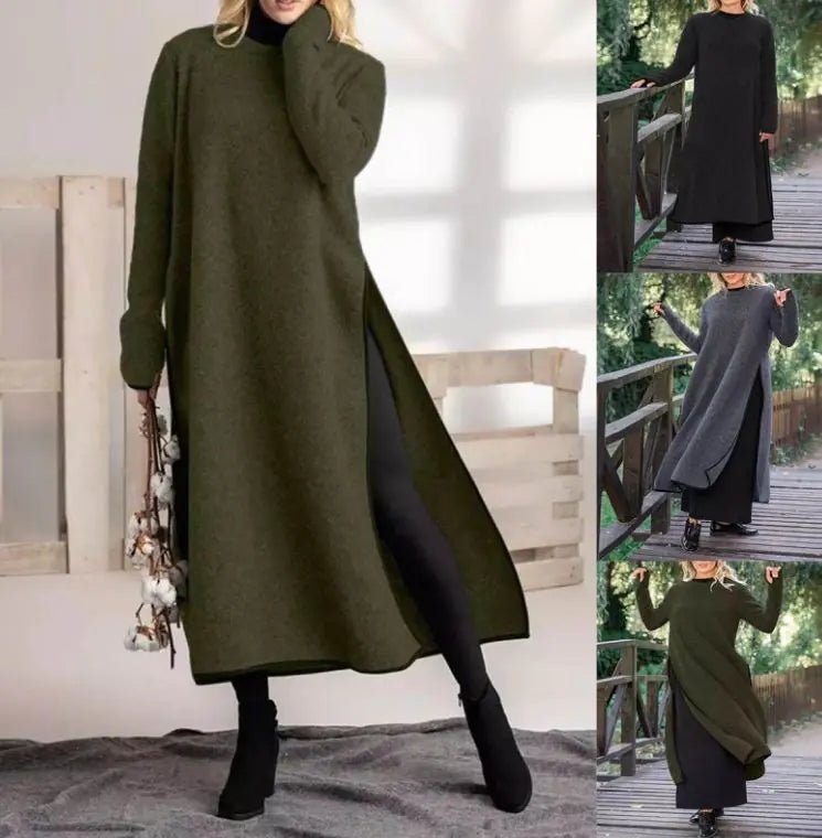 Oversized Knit Lace Dress Brushed Hoody Casual Dress - Trendy Home Mart