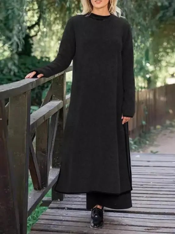 Oversized Knit Lace Dress Brushed Hoody Casual Dress - Trendy Home Mart