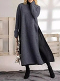 Oversized Knit Lace Dress Brushed Hoody Casual Dress - Trendy Home Mart