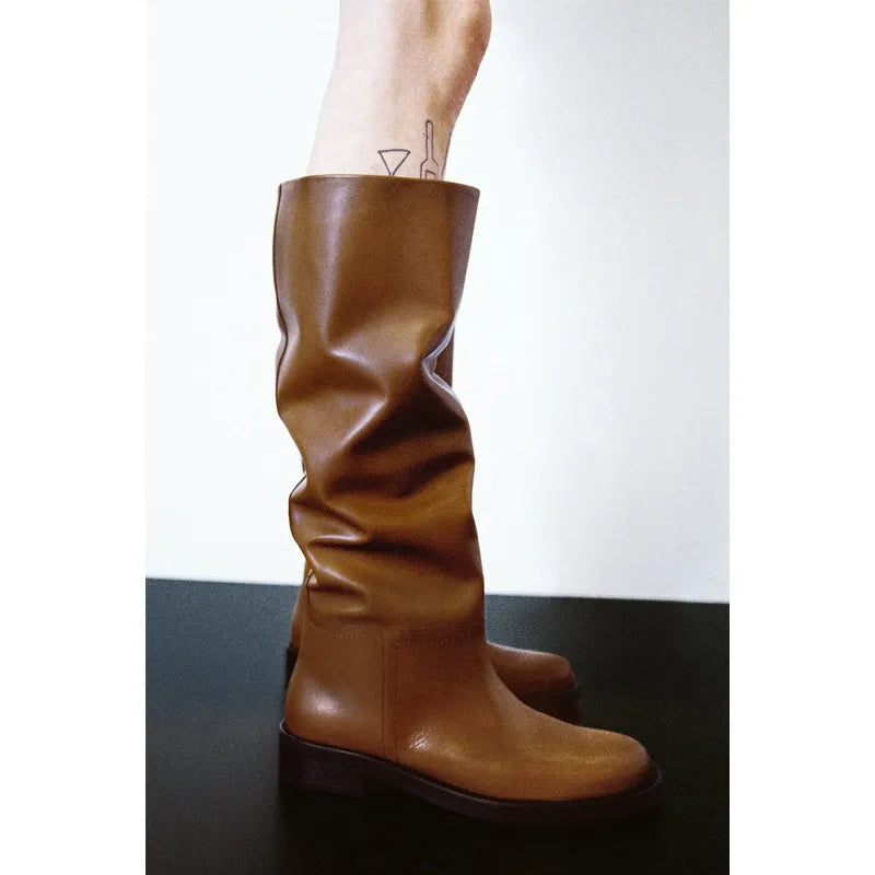 Women's Shoes Brown Vintage Cow Leather High Boots