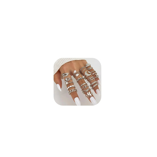 Gold Boho Stackable Rings – Moon, Star & Leaf Knuckle Ring Set (Non-Tarnish)