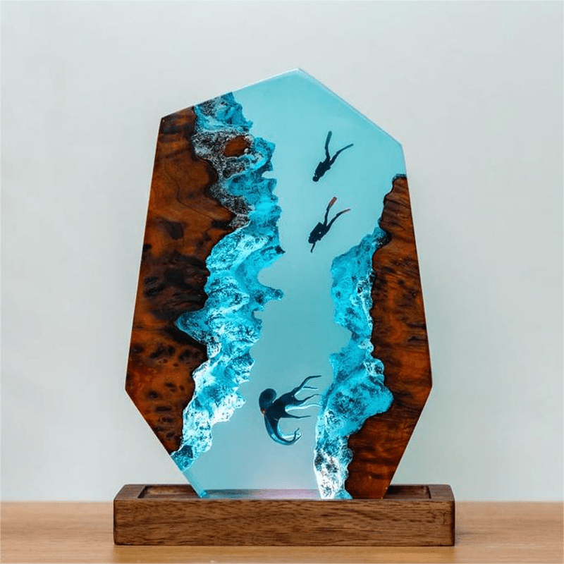 Resin Small Night Lamp 3D Diver Octopus Epoxy Handmade Crafts Decoration - Trendy Home Mart