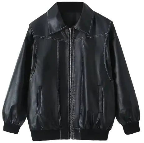 Retro Jacket Cool Stand Collar Long Sleeve Jacket Womens Clothing - Trendy Home Mart