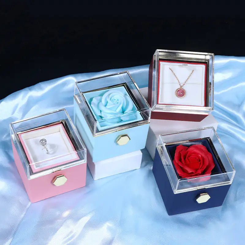 Rotating Soap Flower Rose Gift Box Creative Rotating Rose Jewelry Packaging Box - Trendy Home Mart