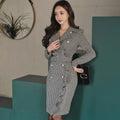 Ruffled Sleeve Dress, Houndstooth Pattern Women's Dress - Trendy Home Mart