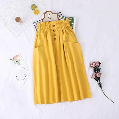 Solid Color Loose Cotton Mid - Length Skirt - Trendy Home Mart