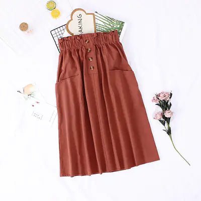 Solid Color Loose Cotton Mid - Length Skirt - Trendy Home Mart
