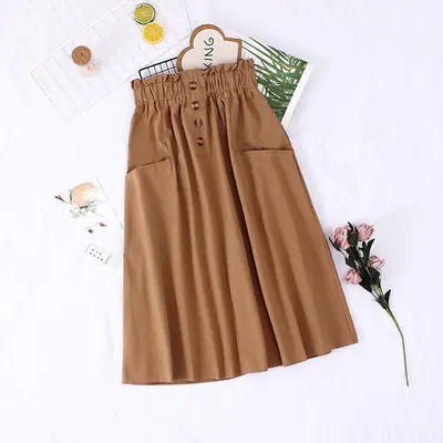 Solid Color Loose Cotton Mid - Length Skirt - Trendy Home Mart