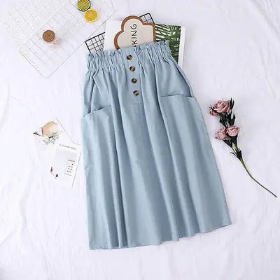 Solid Color Loose Cotton Mid - Length Skirt - Trendy Home Mart