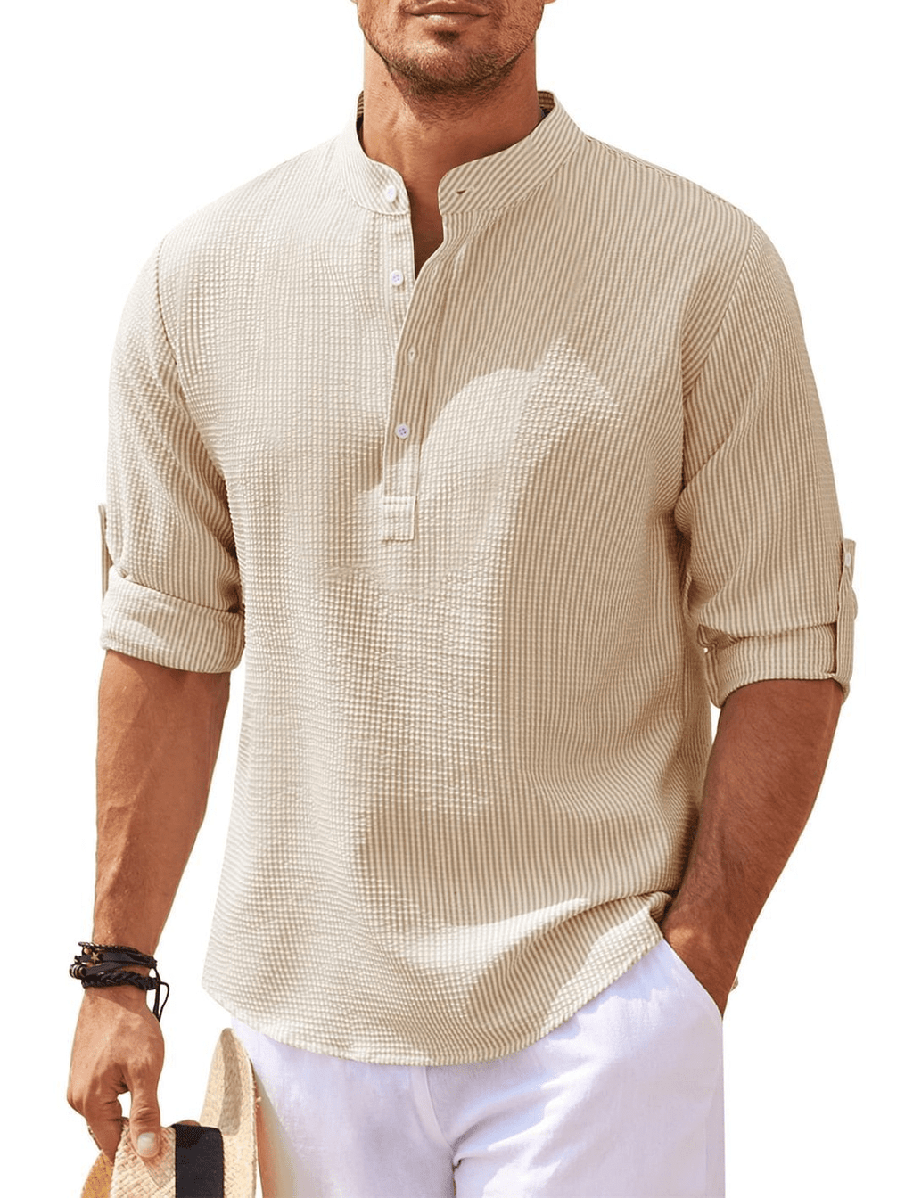 Stand Collar Button Shirt Summer Pineapple Texture Shirt Casual Top Men's Clothing - Trendy Home Mart
