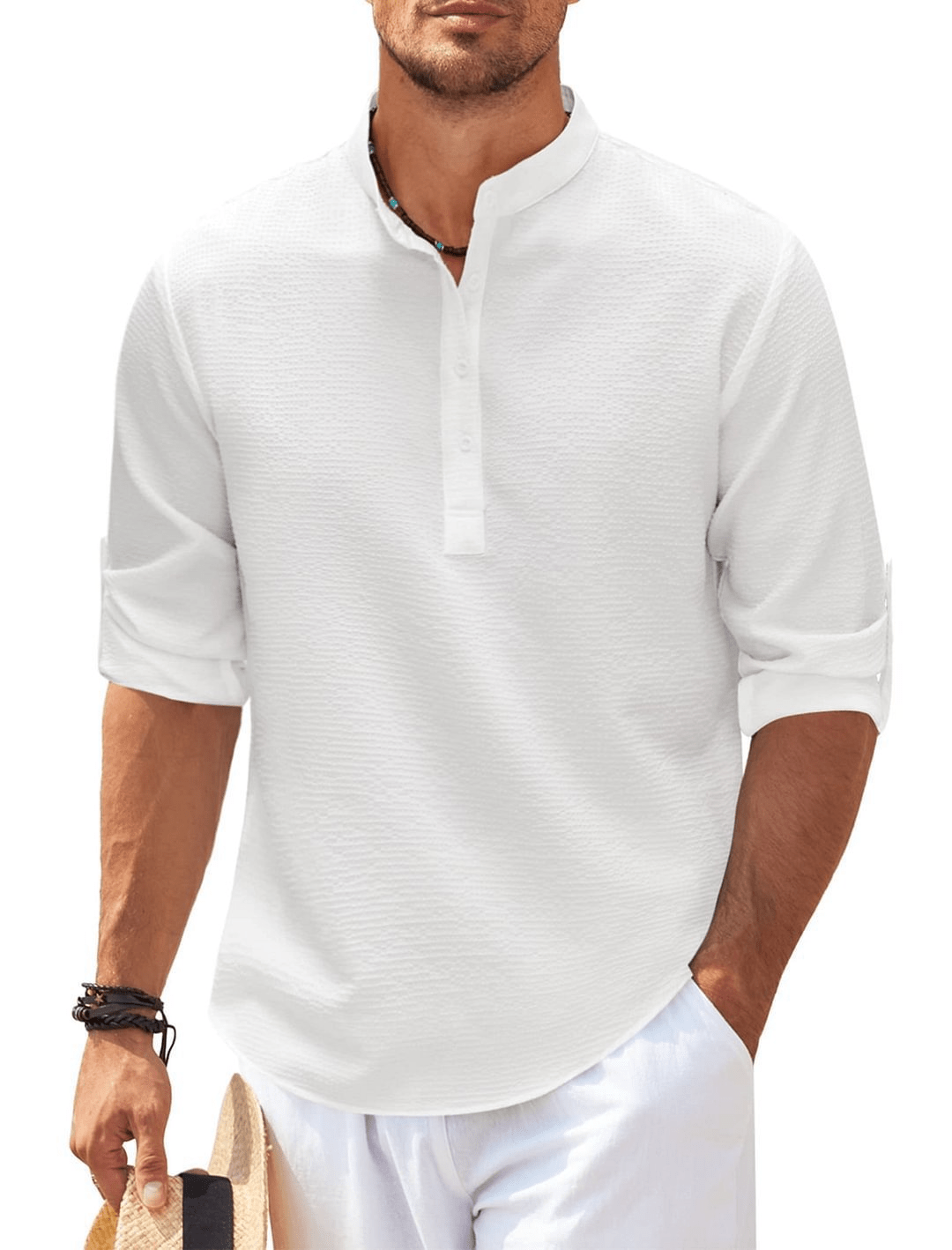 Stand Collar Button Shirt Summer Pineapple Texture Shirt Casual Top Men's Clothing - Trendy Home Mart
