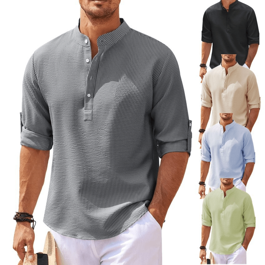 Stand Collar Button Shirt Summer Pineapple Texture Shirt Casual Top Men's Clothing - Trendy Home Mart