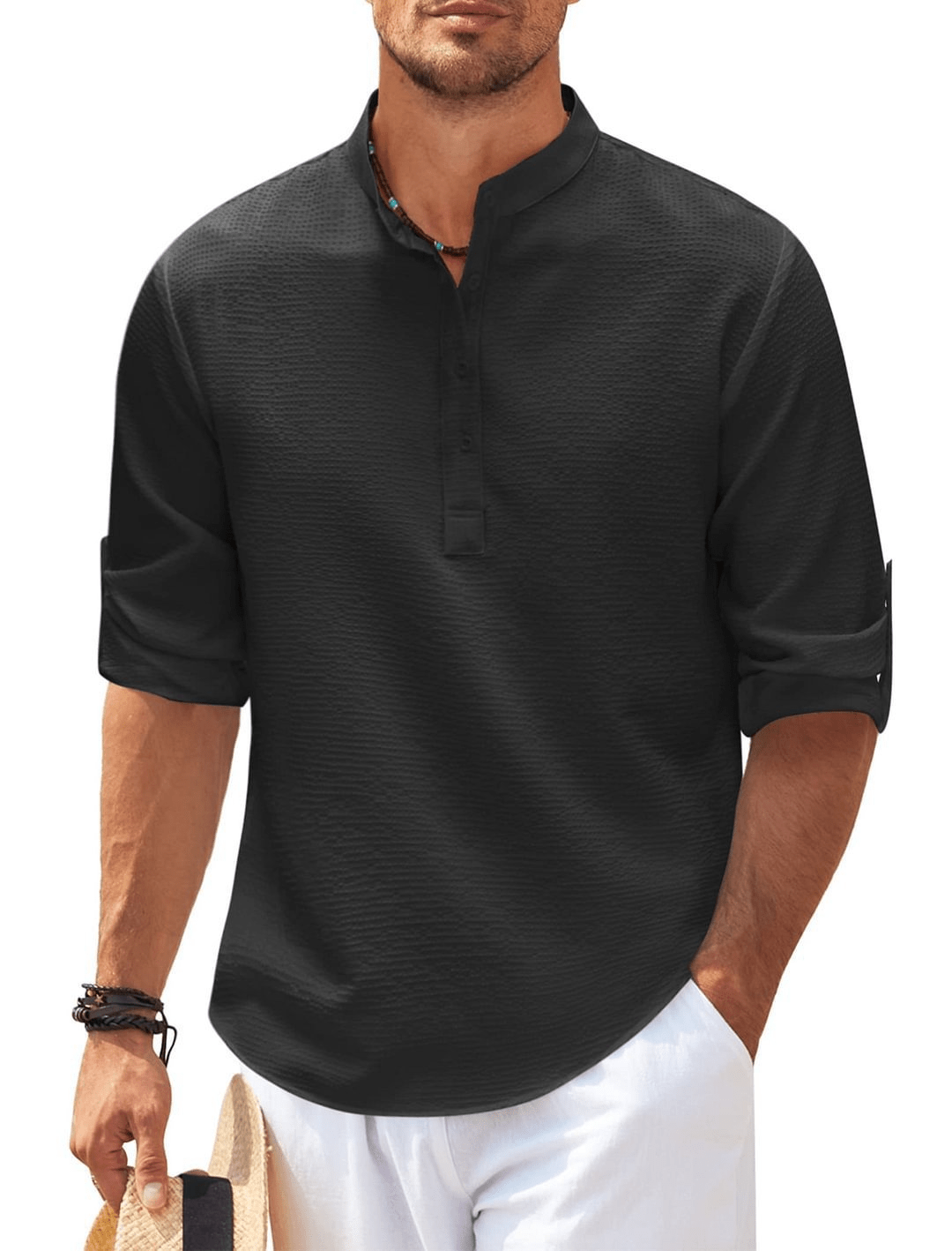 Stand Collar Button Shirt Summer Pineapple Texture Shirt Casual Top Men's Clothing - Trendy Home Mart
