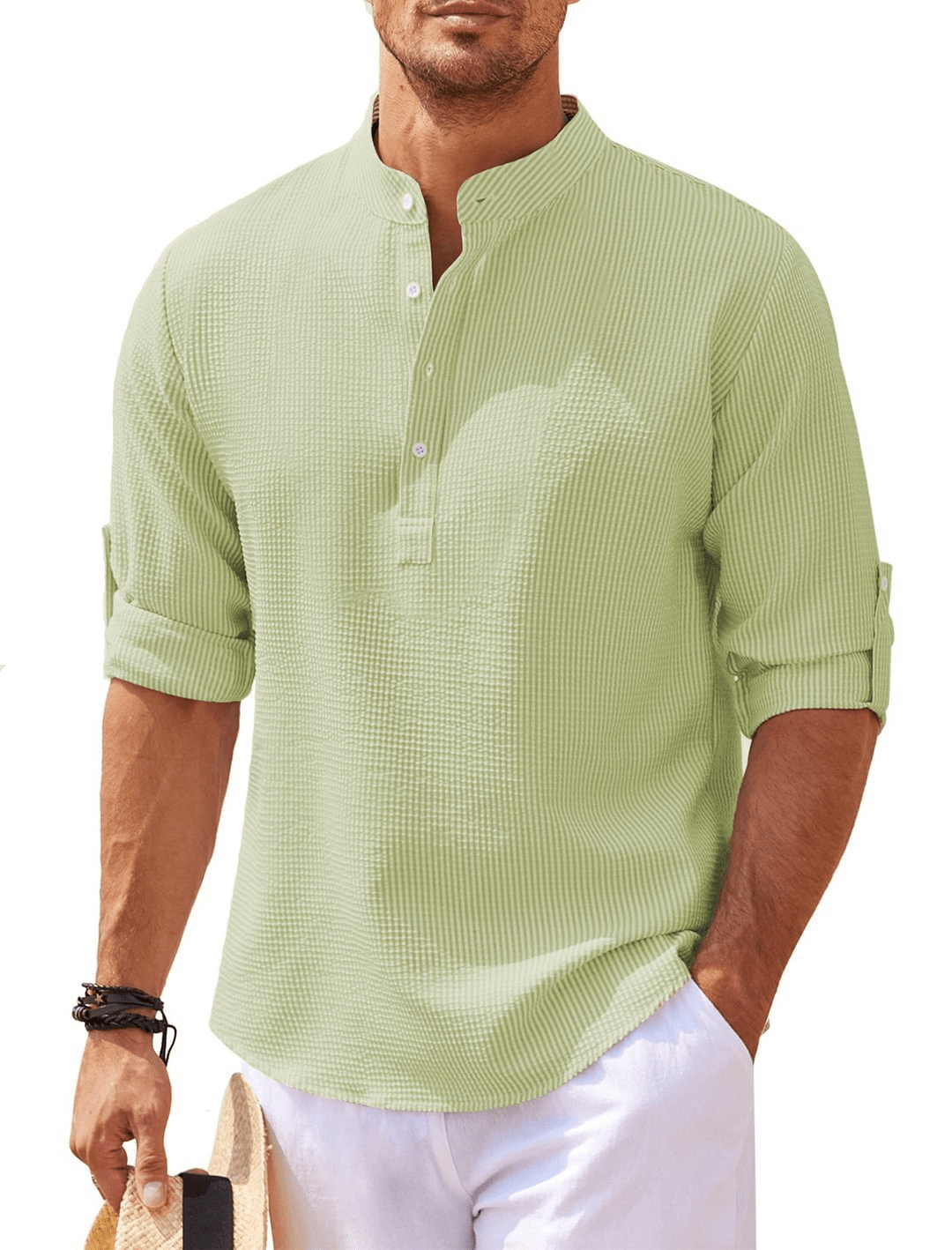 Stand Collar Button Shirt Summer Pineapple Texture Shirt Casual Top Men's Clothing - Trendy Home Mart