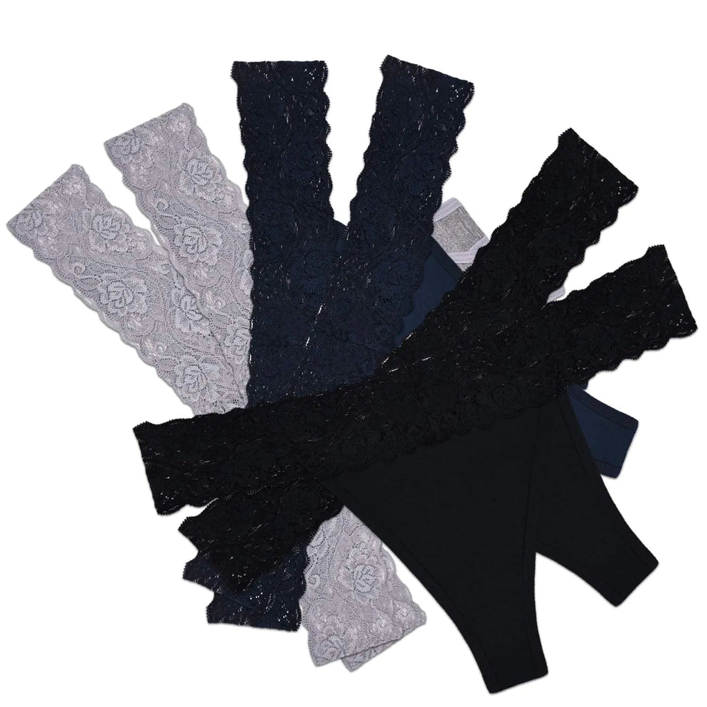 Sunm Boutique Lace Thongs for Women Thong Underwear Women Lace Panties Women Underwear Cotton Thongs for Women Pack X - Small Black+gray+blue - Trendy Home Mart