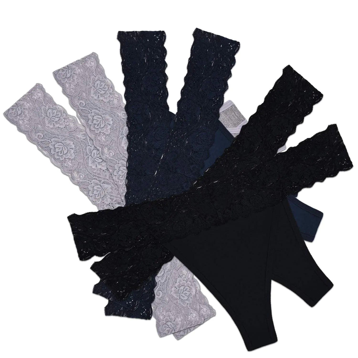 Sunm Boutique Lace Thongs for Women Thong Underwear Women Lace Panties Women Underwear Cotton Thongs for Women Pack X - Small Black+gray+blue - Trendy Home Mart