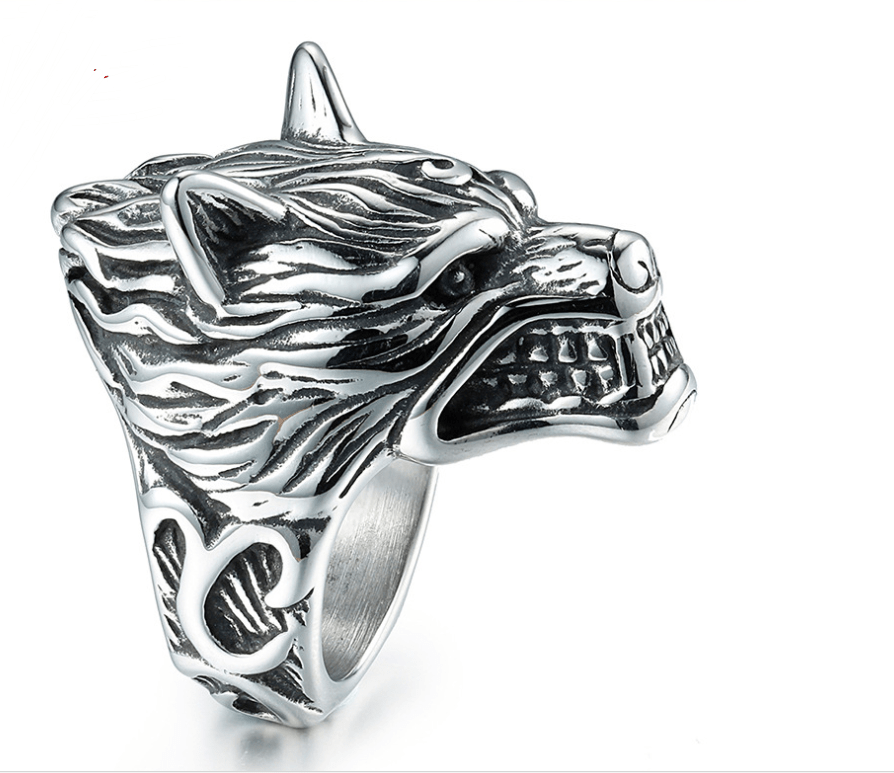 Titanium Steel Wolf Head Ring - Retro Men's Jewelry - Trendy Home Mart
