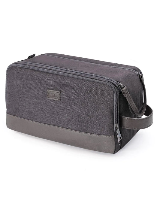 WANDF Toiletry Bag for Men – Canvas & Leather Dopp Kit (Grey)