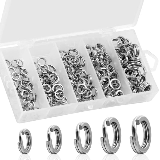 AGOOL 200pcs Stainless Steel Fishing Split Rings Kit – Double Flattened Hyper Wire