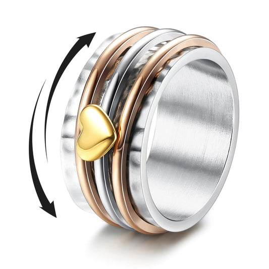 Magitaco Stainless Steel Spinner Rings – Heart, Moon & Flower Anxiety Ring Set (12 Styles)