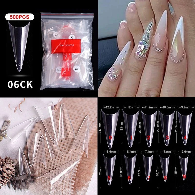 500pcs Natural Clear False Acrylic Nail Tips - Full/Half Cover Tips