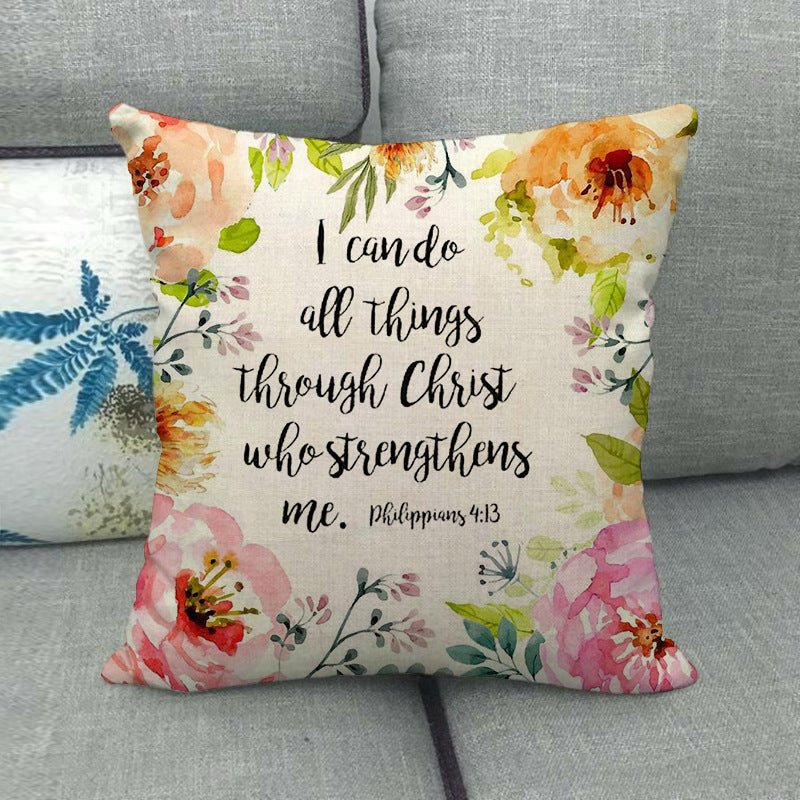 Watercolor Rose Inspirational Word Linen Cushion Cover - Trendy Home Mart