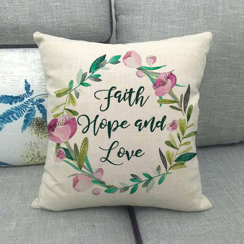 Watercolor Rose Inspirational Word Linen Cushion Cover - Trendy Home Mart