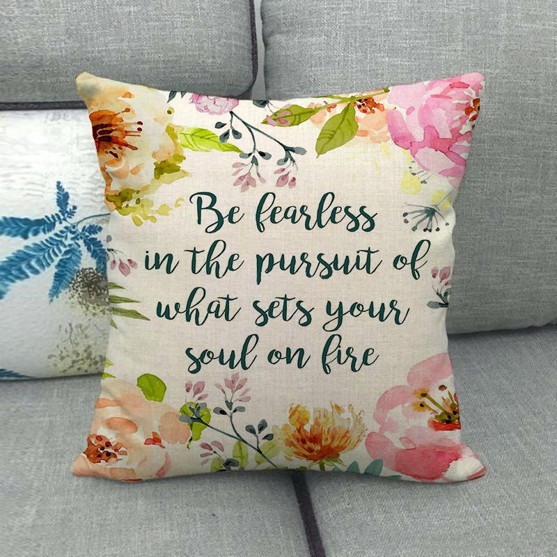 Watercolor Rose Inspirational Word Linen Cushion Cover - Trendy Home Mart