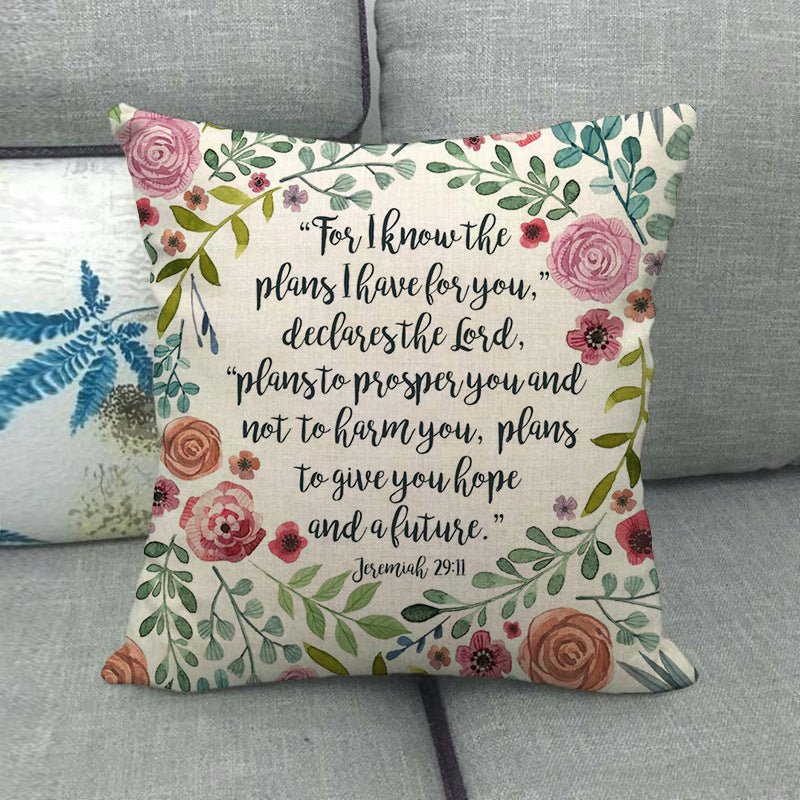 Watercolor Rose Inspirational Word Linen Cushion Cover - Trendy Home Mart