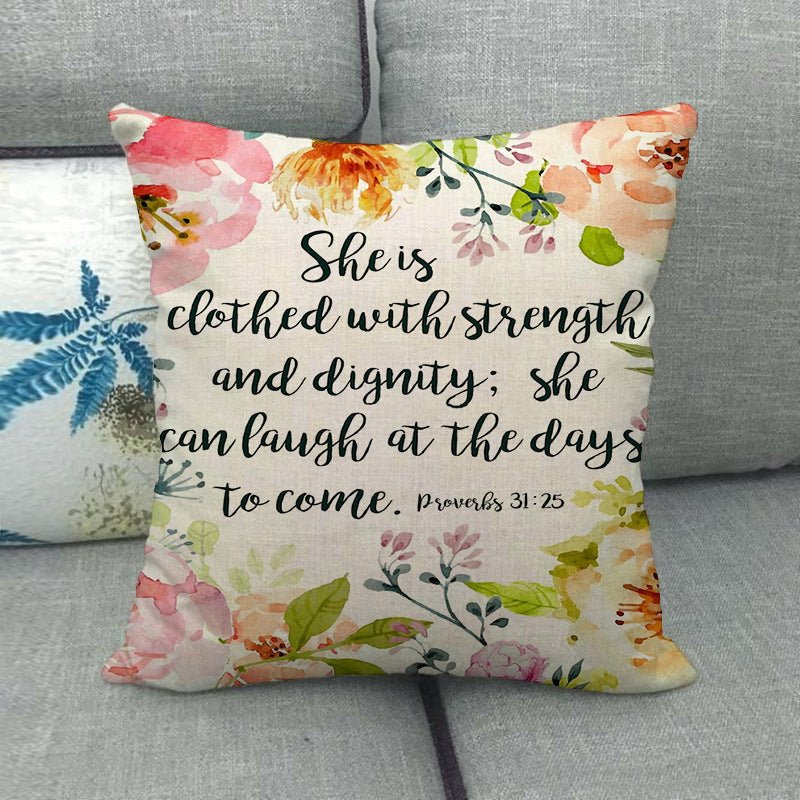 Watercolor Rose Inspirational Word Linen Cushion Cover - Trendy Home Mart