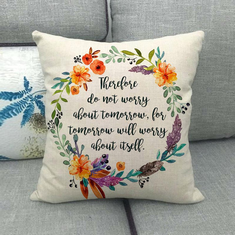 Watercolor Rose Inspirational Word Linen Cushion Cover - Trendy Home Mart