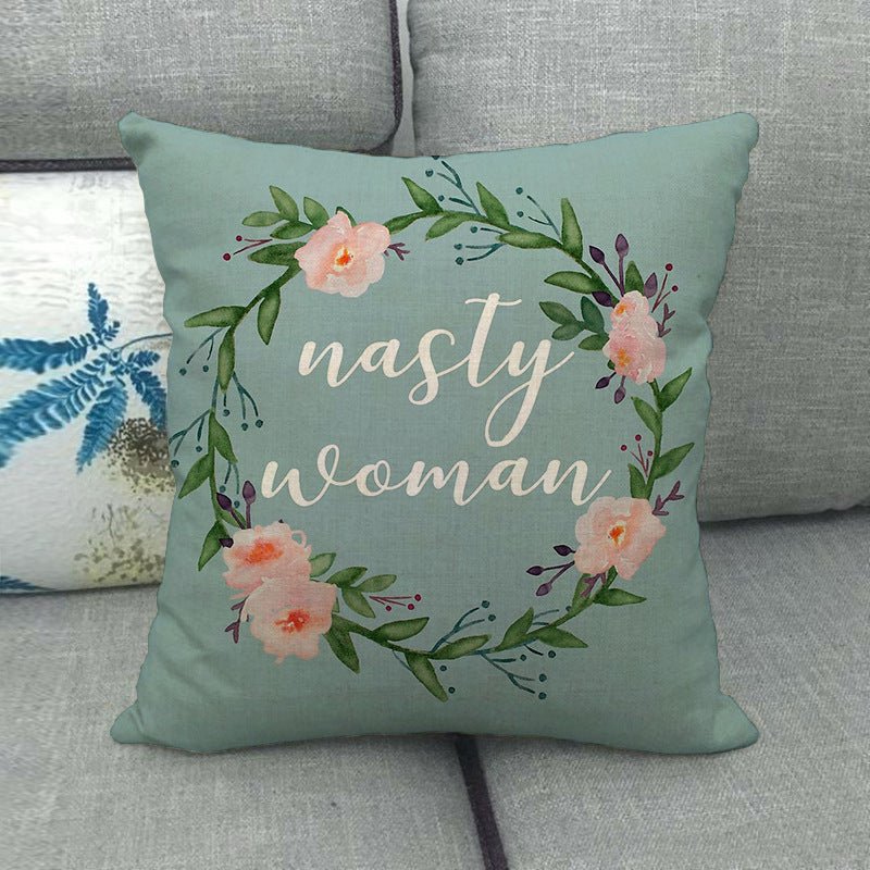 Watercolor Rose Inspirational Word Linen Cushion Cover - Trendy Home Mart