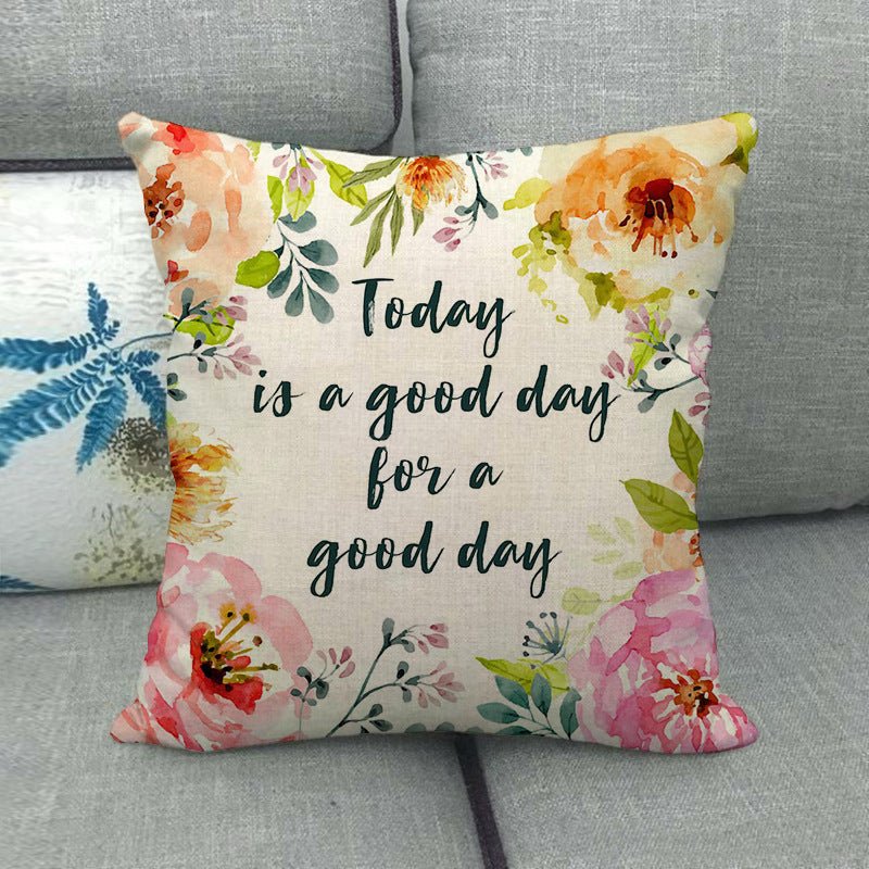 Watercolor Rose Inspirational Word Linen Cushion Cover - Trendy Home Mart