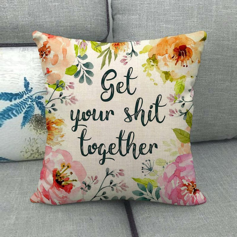 Watercolor Rose Inspirational Word Linen Cushion Cover - Trendy Home Mart