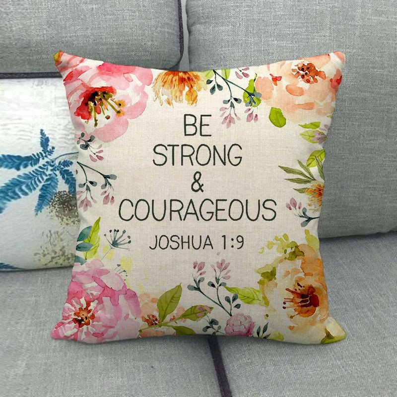 Watercolor Rose Inspirational Word Linen Cushion Cover - Trendy Home Mart