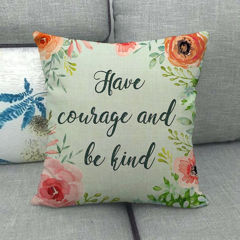 Watercolor Rose Inspirational Word Linen Cushion Cover - Trendy Home Mart