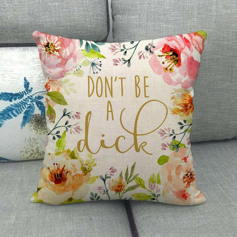 Watercolor Rose Inspirational Word Linen Cushion Cover - Trendy Home Mart