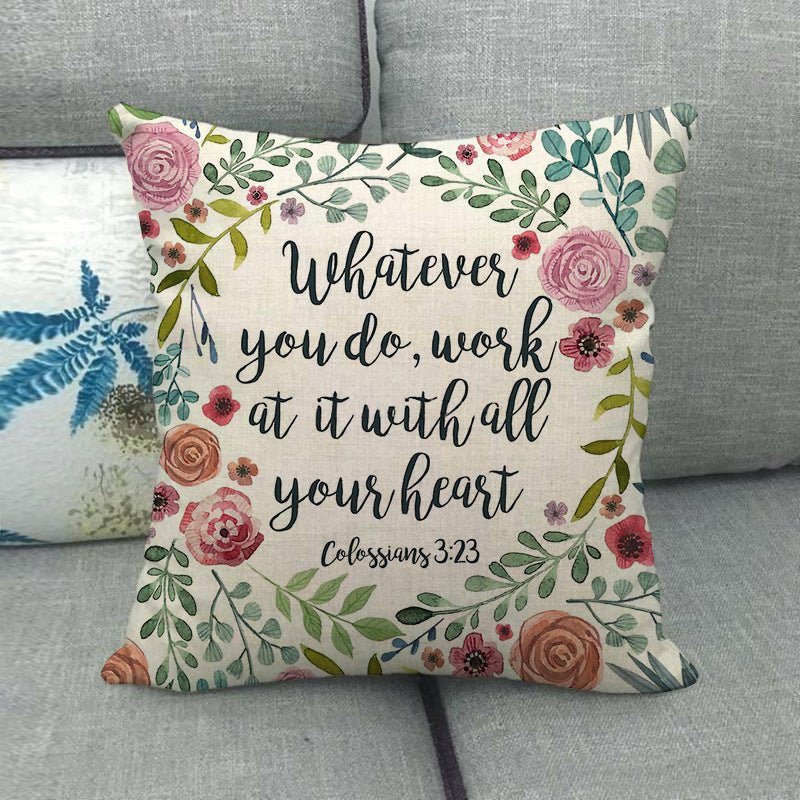 Watercolor Rose Inspirational Word Linen Cushion Cover - Trendy Home Mart