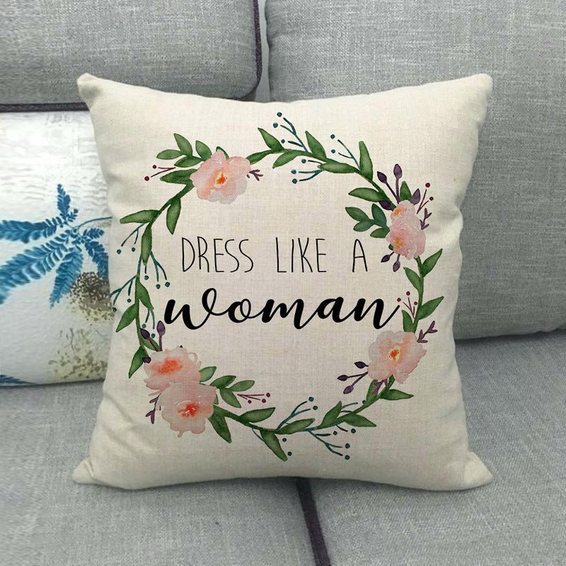 Watercolor Rose Inspirational Word Linen Cushion Cover - Trendy Home Mart
