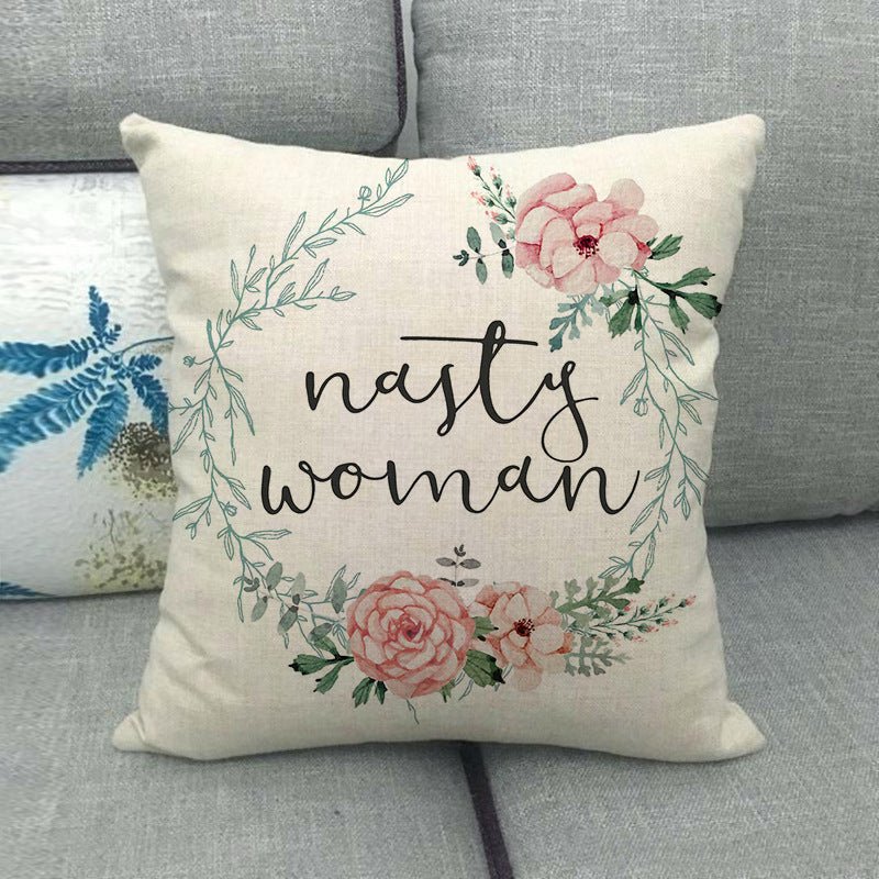 Watercolor Rose Inspirational Word Linen Cushion Cover - Trendy Home Mart