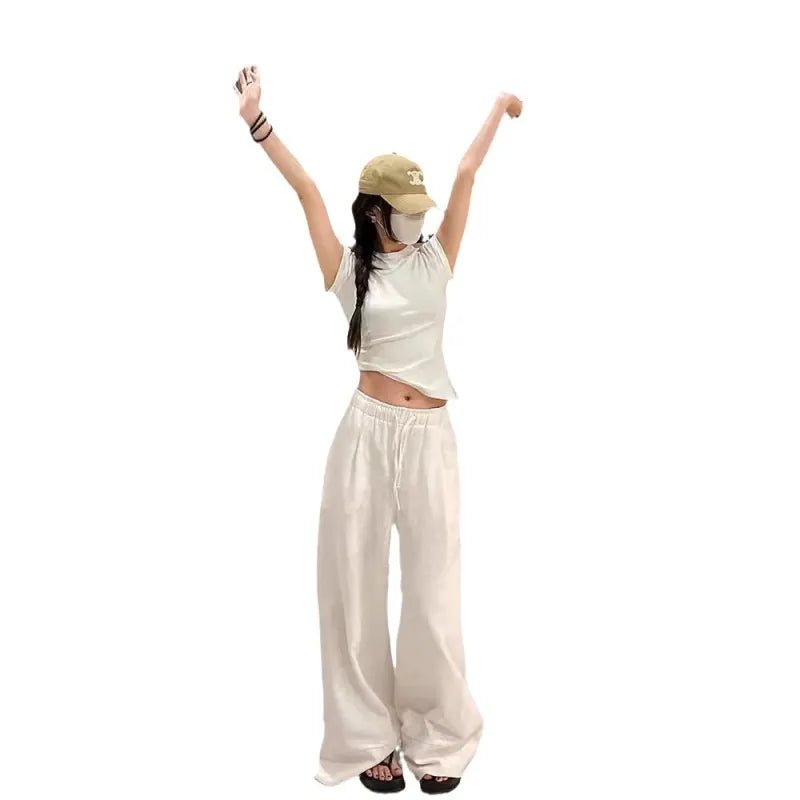 Wide - Leg White Beach Trousers – Casual Summer Pants - Trendy Home Mart