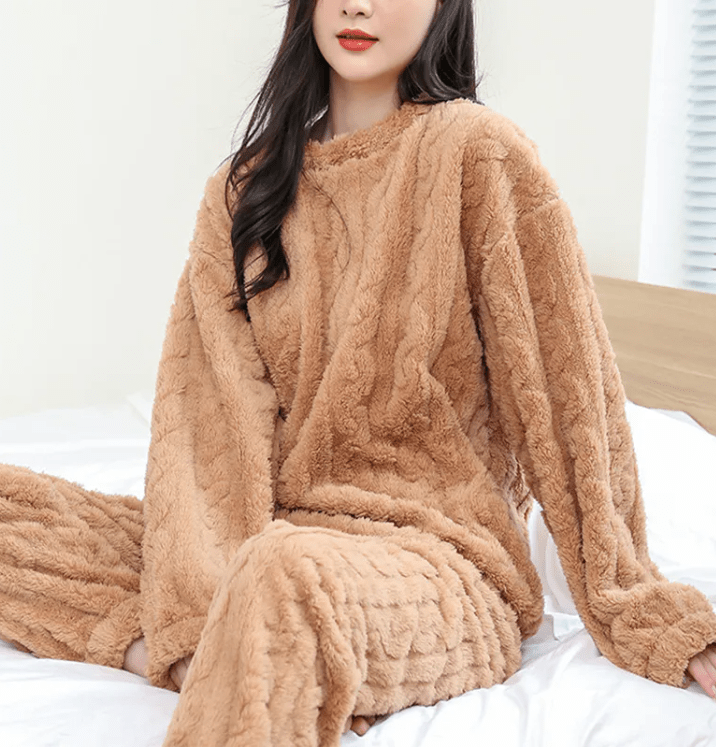Winter Coral Velvet Pajama Set – Warm Pullover & Pants - Trendy Home Mart