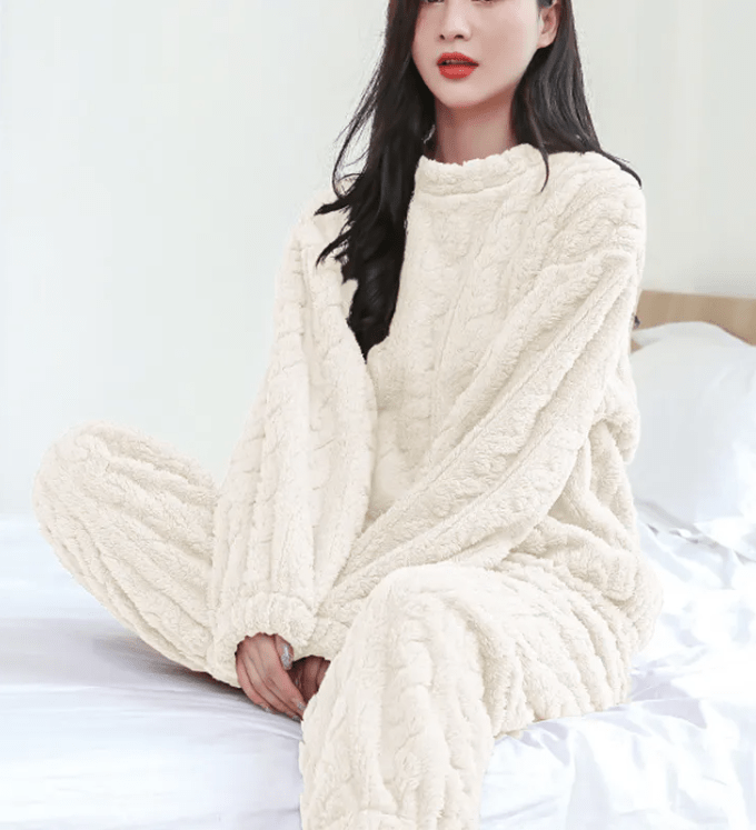 Winter Coral Velvet Pajama Set – Warm Pullover & Pants - Trendy Home Mart