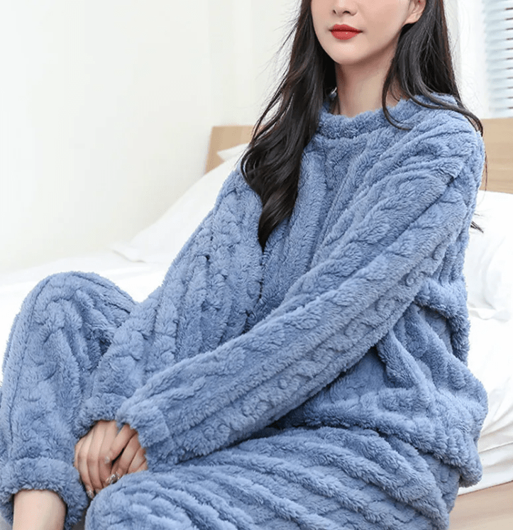 Winter Coral Velvet Pajama Set – Warm Pullover & Pants - Trendy Home Mart