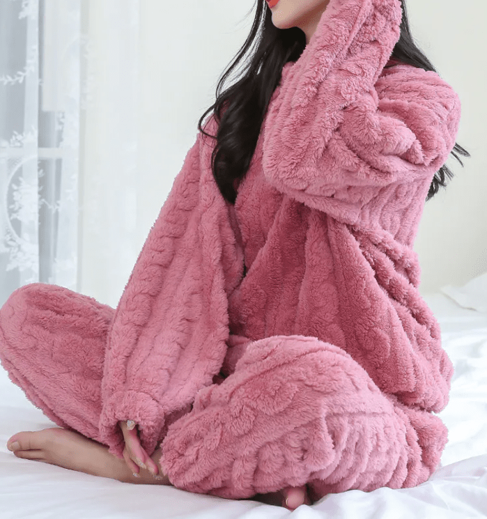 Winter Coral Velvet Pajama Set – Warm Pullover & Pants - Trendy Home Mart