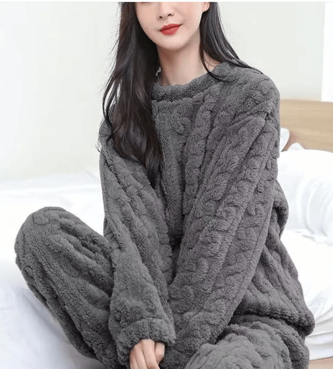 Winter Coral Velvet Pajama Set – Warm Pullover & Pants - Trendy Home Mart