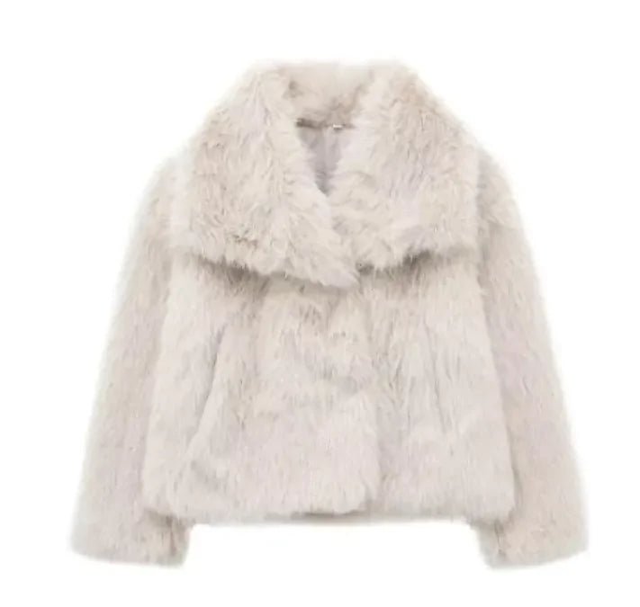 Winter Plush Coat Fashion Thicken Lapel Outwear Casual Long Sleeve Tops Womens Clothing - Trendy Home Mart