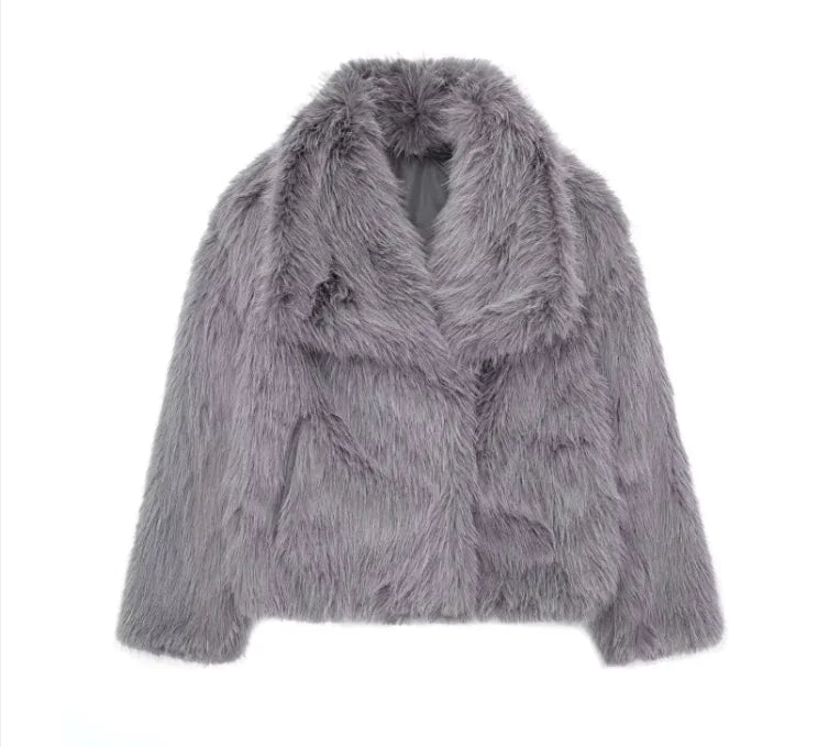 Winter Plush Coat Fashion Thicken Lapel Outwear Casual Long Sleeve Tops Womens Clothing - Trendy Home Mart