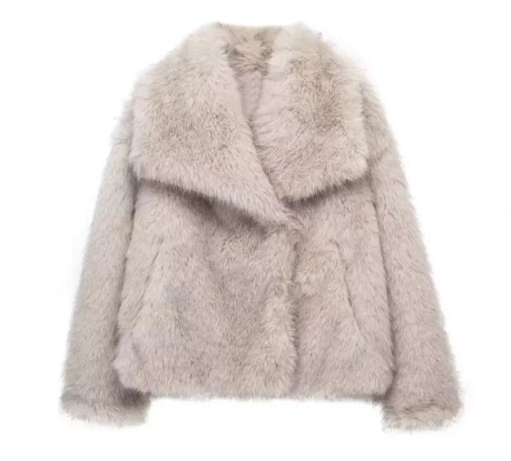 Winter Plush Coat Fashion Thicken Lapel Outwear Casual Long Sleeve Tops Womens Clothing - Trendy Home Mart