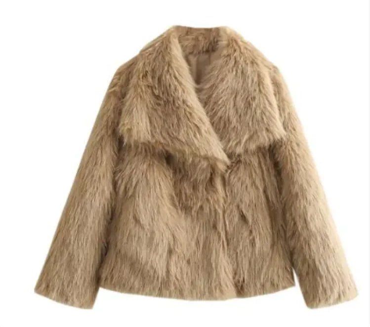 Winter Plush Coat Fashion Thicken Lapel Outwear Casual Long Sleeve Tops Womens Clothing - Trendy Home Mart